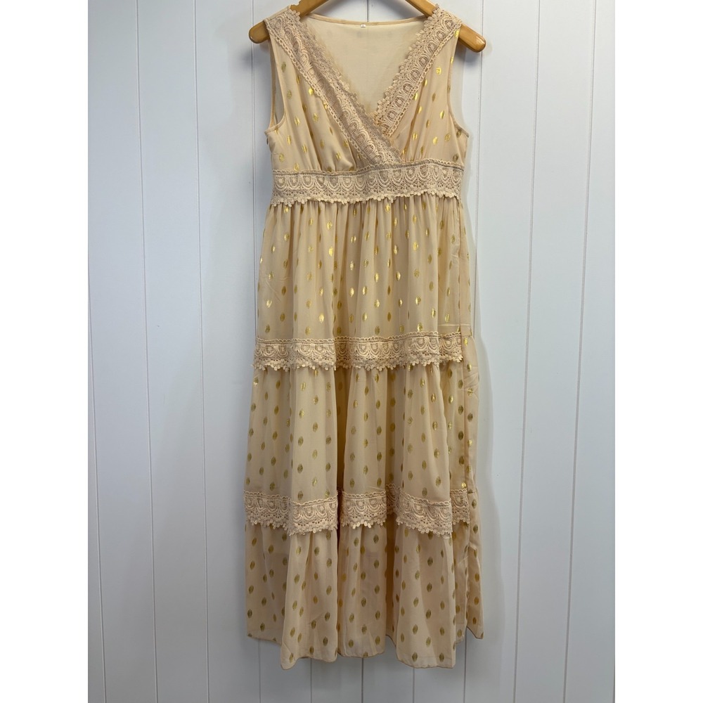 Unbranded Womens Fairy Metallic Baby Doll Maxi Dress Size 6 Ballet Pink Tiered